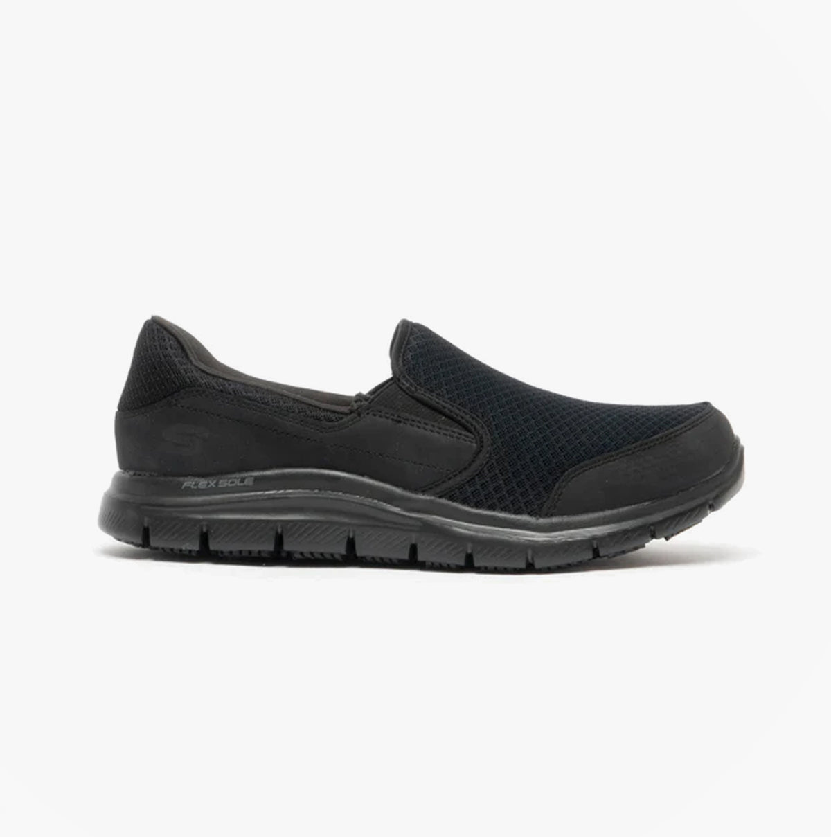 Skechers Work 76580EC COZARD SR Womens Occupational Trainers Black side view showing slip-on design and rubber sole.