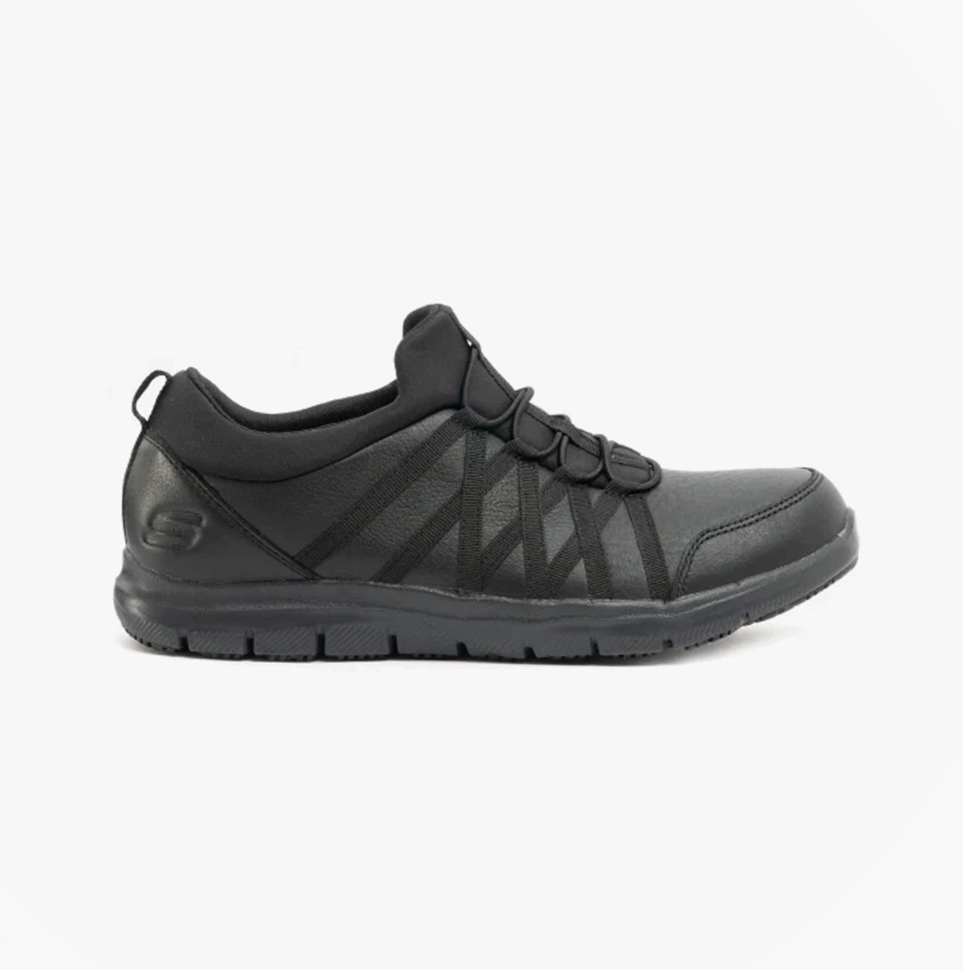 skechers black leather trainers