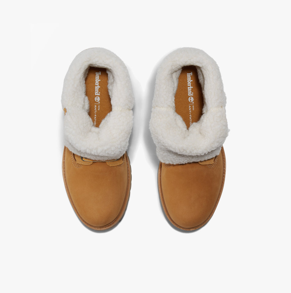 Timberland TEDDY FLEECE WP Womens Boots Wheat top view showcasing cozy fleece lining and nubuck upper.